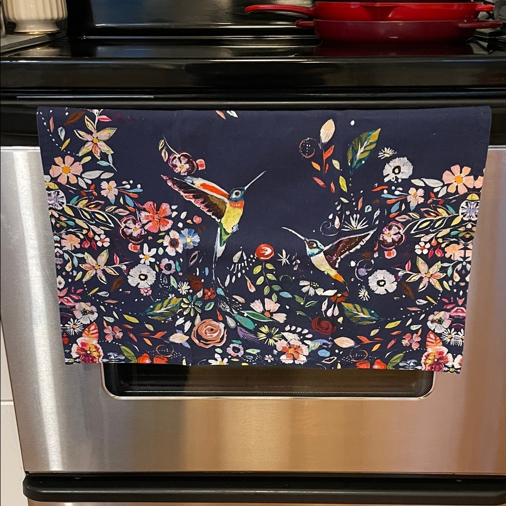Anthropologie Starla M. Halfmann Floral Hummingbird Kitchen Towel - Multicolor